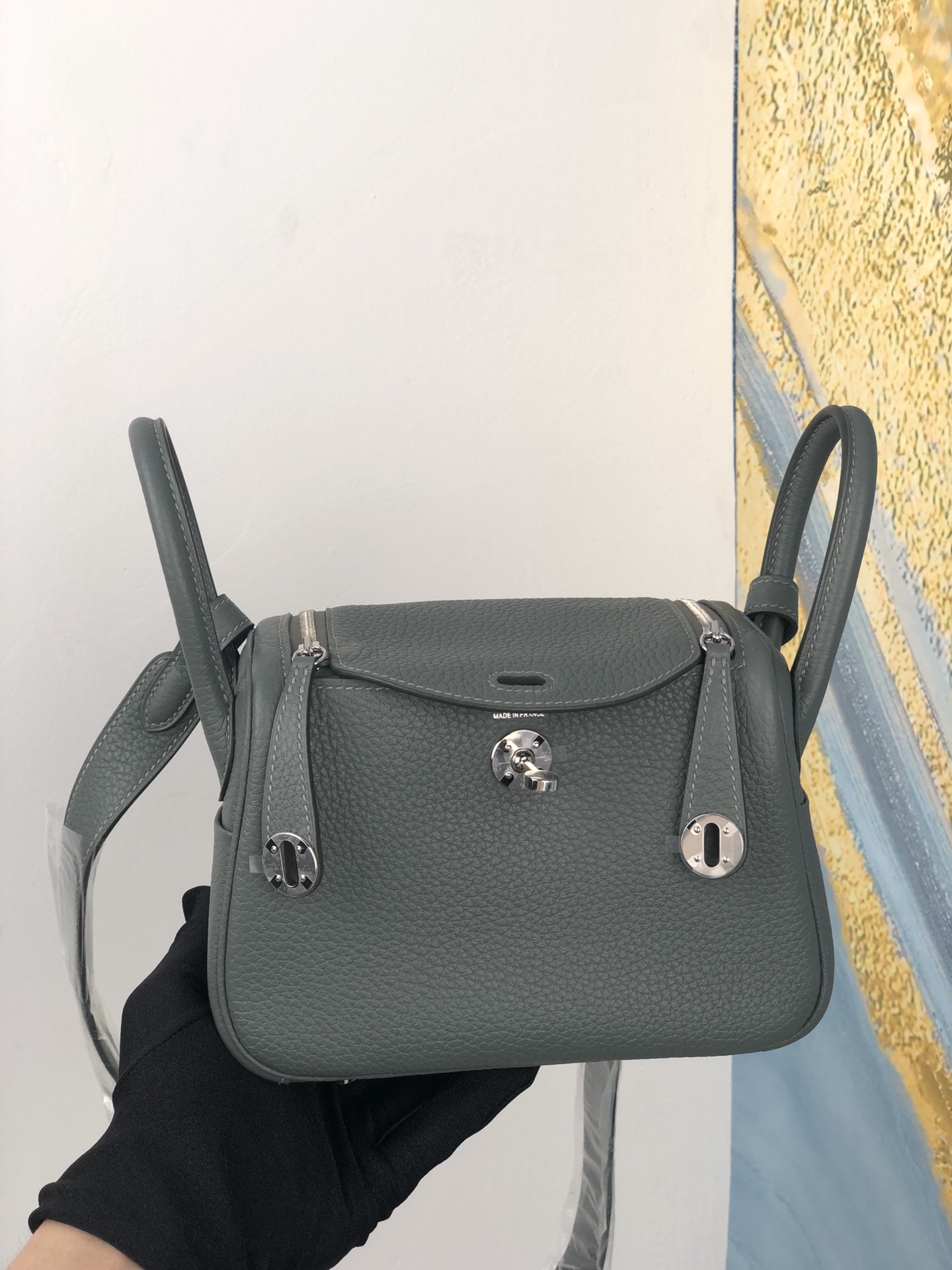 에르메스 미니 린디백 그리스메이어 은장 끌레망스 가죽